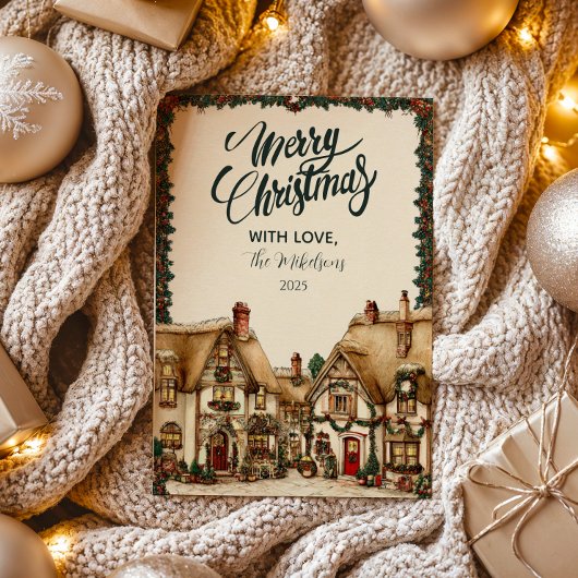 Gezellig kerstvakantie dorp feestdagenkaart