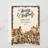 Gezellig kerstvakantie dorp feestdagenkaart (Voorkant)