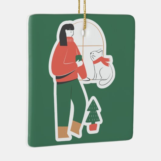 Gezellig kerstversiering met meisje keramisch ornament (Rechts)