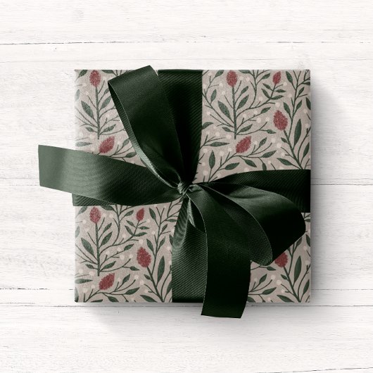 Gezellig klassiek bloemenkerstpatroon cadeaupapier