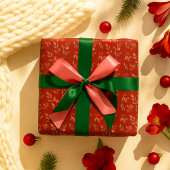 Gezellig Klassiek Rood & Groen Bloemen Kerstpatroo Cadeaupapier