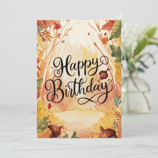 Gezellig Kleurrijk Bos Herfst Herfst Happy Birthda Kaart (Staand voorkant)
