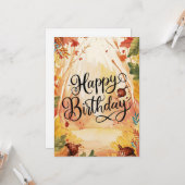 Gezellig Kleurrijk Bos Herfst Herfst Happy Birthda Kaart (Voorkant / Achterkant in situ)