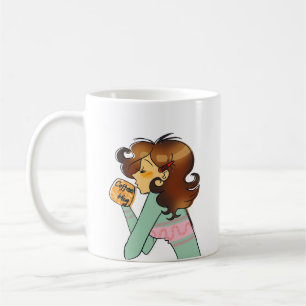 Gezellig Koffie Meisje Ochtend Illustratie Koffiemok