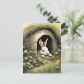 Gezellig konijn in een bloeiende hol briefkaart (Staand voorkant)