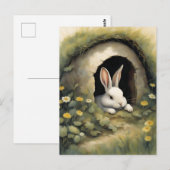 Gezellig konijn in een bloeiende hol briefkaart (Voorkant / Achterkant)
