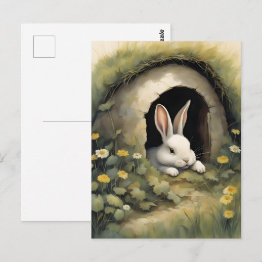 Gezellig konijn in een bloeiende hol briefkaart (Voorkant / Achterkant)