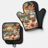 Gezellig land ovenwant & pannenlap set (Voorkant / Achterkant)