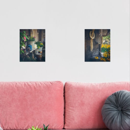 Gezellig landelijk huisje veranda versierd met blo muurkunst sets (Woonkamer)