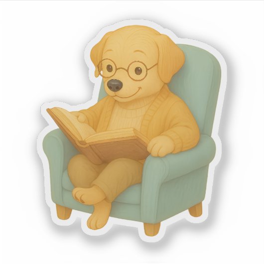Gezellig lezen Hond Clipart Sticker (Voorkant)