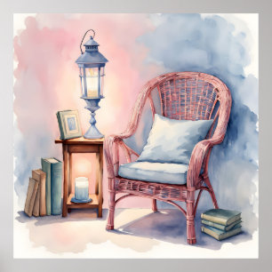 Gezellig lezen Nook Waterverf Art Print