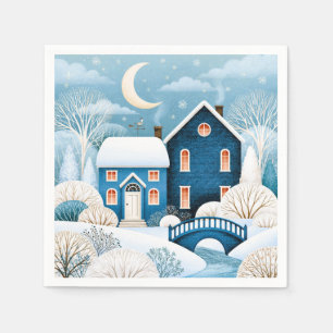 Gezellig Maan Winterdorp Sneeuwig Cottage Servet