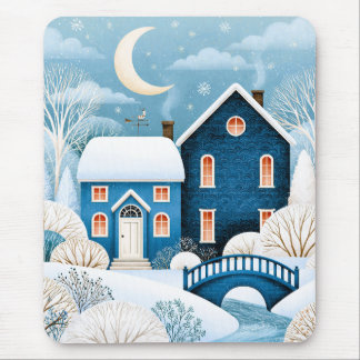 Gezellig Maanlicht Winterdorp Sneeuwig Cottage Muismat