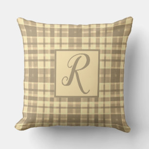 Gezellig modern beige en bruin geruite monogram kussen