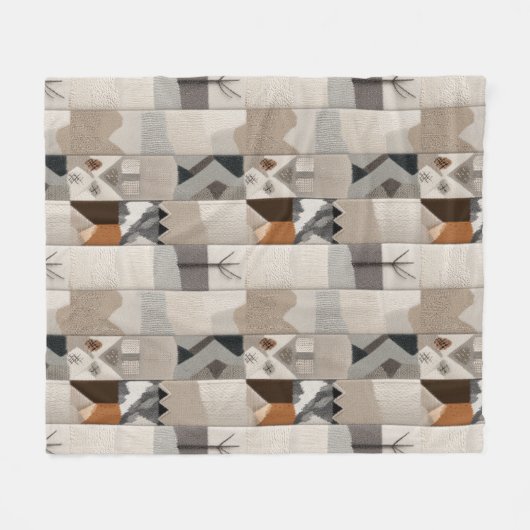 Gezellig neutraal patchwork patroon fleece deken (Voorkant (Horizontaal))