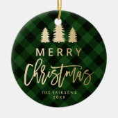 Gezellig Plaid | Groen en zwart Buffalo Plaid Foto Keramisch Ornament (Voorkant)