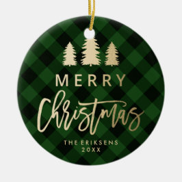 Gezellig Plaid | Groen en zwart Buffalo Plaid Foto Keramisch Ornament