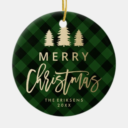 Gezellig Plaid | Groen en zwart Buffalo Plaid Foto Keramisch Ornament (Voorkant)