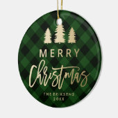 Gezellig Plaid | Groen en zwart Buffalo Plaid Foto Keramisch Ornament (Links)
