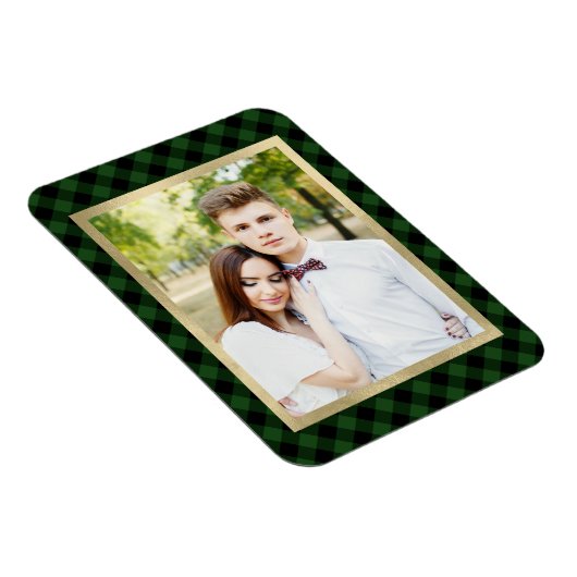 Gezellig Plaid | Groen en zwart Buffalo Plaid Foto Magneet (Rechterzijde)