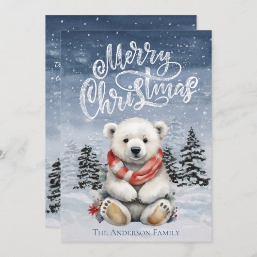 Gezellig Polar Beer met rode sjaal Kerst Kaart (Voorkant / Achterkant)