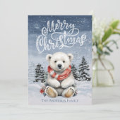 Gezellig Polar Beer met rode sjaal Kerst Kaart (Staand voorkant)