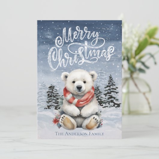 Gezellig Polar Beer met rode sjaal Kerst Kaart (Staand voorkant)