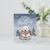 Gezellig Polar Beer met Rode Sjaal Platte Kerst Feestdagenkaart (Staand voorkant)
