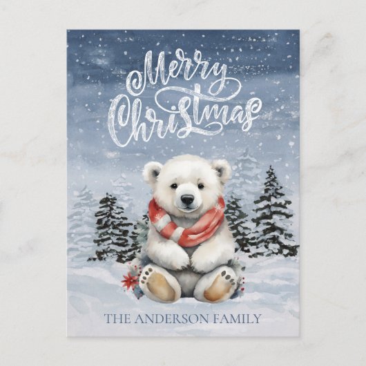 Gezellig Polar Beer met Rode Sjaal Platte Kerst Feestdagenkaart (Voorkant)