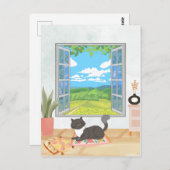 Gezellig raam huiselijk interieur met ontspannende briefkaart (Voorkant / Achterkant)