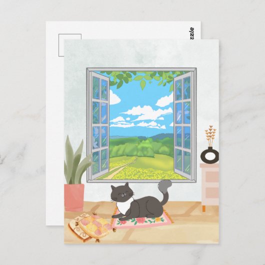 Gezellig raam huiselijk interieur met ontspannende briefkaart (Voorkant / Achterkant)