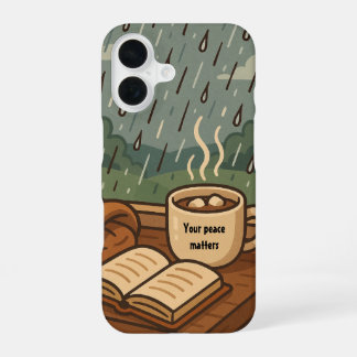 Gezellig regenachtig raam 'Your Peace Matters' iPhone 16 Hoesje