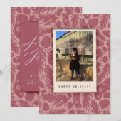 Gezellig Roze  Bloemenpatroon Vakantie Feestdagenkaart (Voorkant / Achterkant)