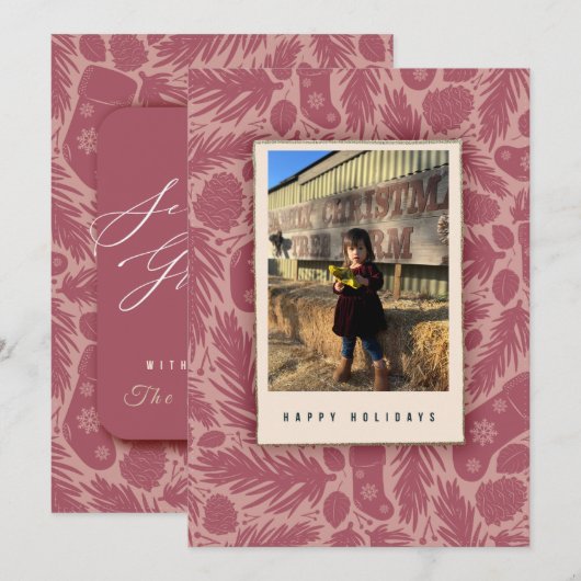 Gezellig Roze Bloemenpatroon Vakantie Feestdagenkaart (Voorkant / Achterkant)