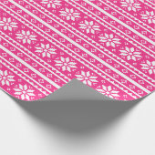 Gezellig roze Nordic snowflake patroon Kerstmis Cadeaupapier (Hoek)
