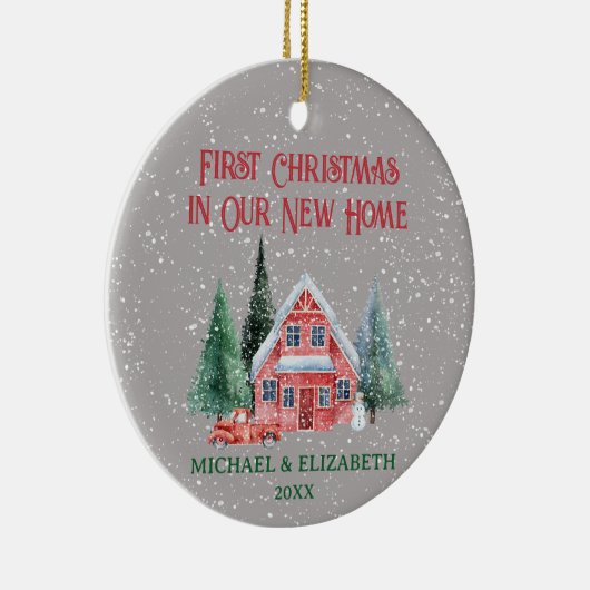 Gezellig rustiek huisje eerste kerst nieuw huis keramisch ornament (Rechts)