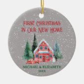 Gezellig rustiek huisje eerste kerst nieuw huis keramisch ornament (Voorkant)