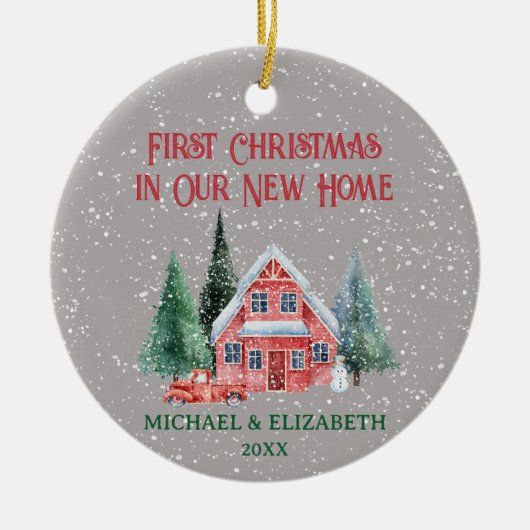 Gezellig rustiek huisje eerste kerst nieuw huis keramisch ornament (Voorkant)