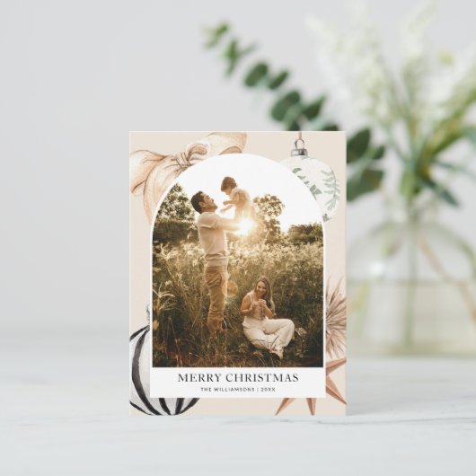 Gezellig Scandi Boho Arch Familie Foto Kerst Feestdagenkaart (Staand voorkant)