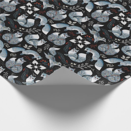 Gezellig Scandinavisch Woodland Blue Fox Kerstmis Cadeaupapier (Hoek)