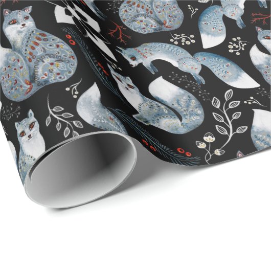 Gezellig Scandinavisch Woodland Blue Fox Kerstmis Cadeaupapier (Rol Hoek)