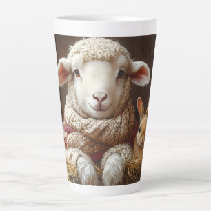 Gezellig Schaap en Konijn in Schuur met Bloemen Latte Mok