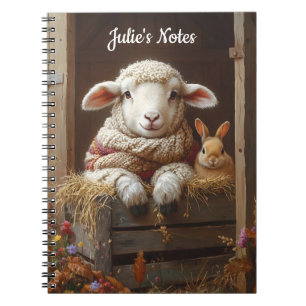 Gezellig Schaap en Konijn in Schuur met Bloemen Notitieboek