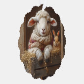 Gezellig Schaap en Konijn in Schuur met Bloemen Ornament Kaart (Rechts)
