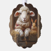 Gezellig Schaap en Konijn in Schuur met Bloemen Ornament Kaart (Links)