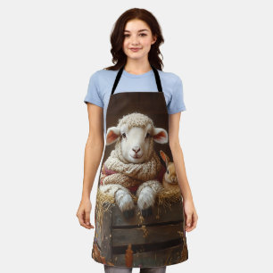 Gezellig Schaap en Konijn in Schuur met Bloemen Schort