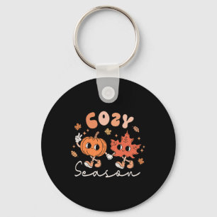 Gezellig seizoen Retro Groovy Style Fall bladeren Sleutelhanger