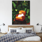 Gezellig Slapen Witte Kat Illustratie Kunst Canvas Afdruk (Insitu (Slaapkamer))