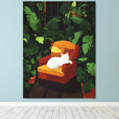Gezellig Slapen Witte Kat Illustratie Kunst Canvas Afdruk (Insitu (Houten vloer))