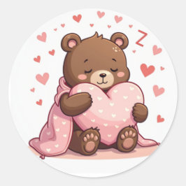 Gezellig Slaperig Beer met Hartkussen Kawaii Desig Ronde Sticker